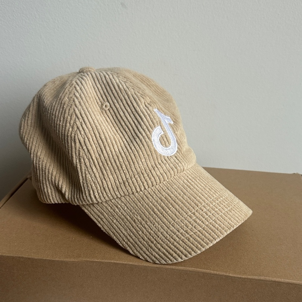 TikTok beige Corduroy Cap with Embroidered Logo